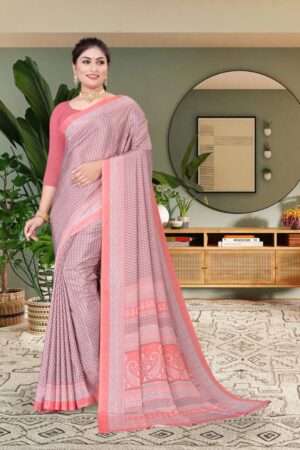 Uniform silk crepe saree