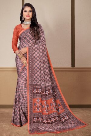 Uniform silk crepe saree