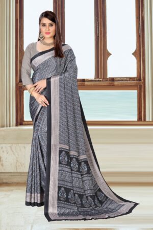 Uniform silk crepe saree