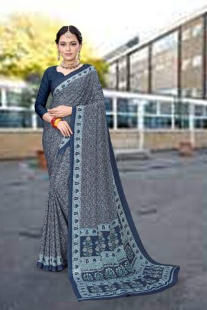 Uniform silk crepe saree